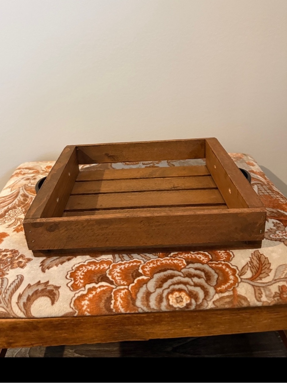 Rustic Farmhouse Wood Serving Tray w/ Metal Handles Coffee Table Decor